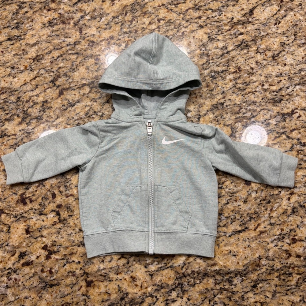 Nike Baby Boys Girls Sage Green Heathered Full Zip Hoodie Swoosh 3M ws